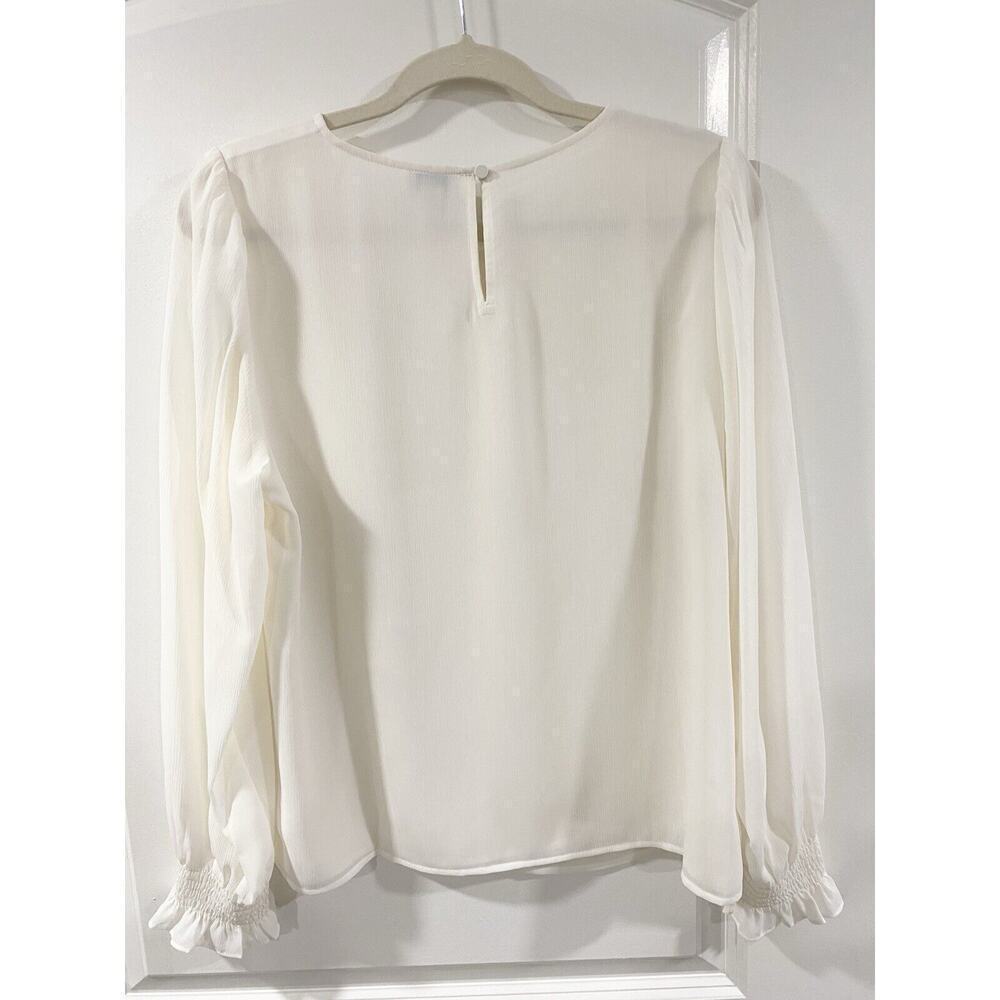 NWT J.Crew Factory Ivory Smocked Cuff Blouse Medium Puff Sleeve Work Office Top - Picture 5 of 13